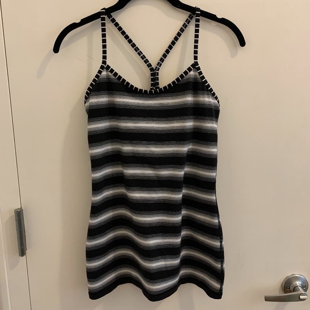 LULULEMON Power Y Tank Top with Black and White Stripes | Size 8